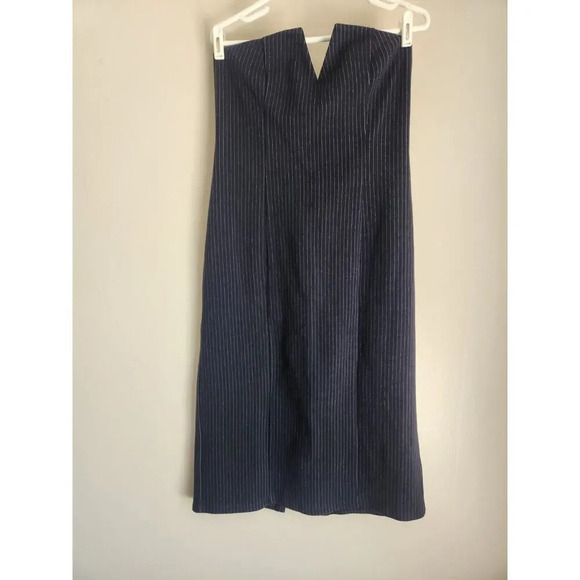 NWT Anthropologie Stripe Strapless Menswear Dress Sz 14 Stretch Deep Navy #9G406 - Picture 6 of 13